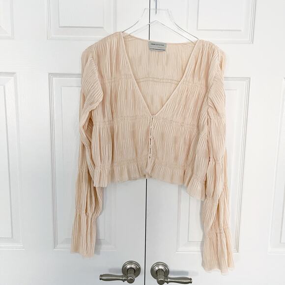Urban Outfitters Aliyah Plisse Button-Front Blouse - Picture 3 of 9